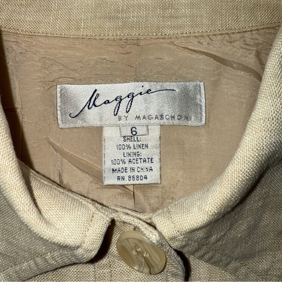 Magaschoni Linen Cropped Button-Front Jacket Shirt Pale Cream Yellow Lined Sz 6 - Picture 7 of 14